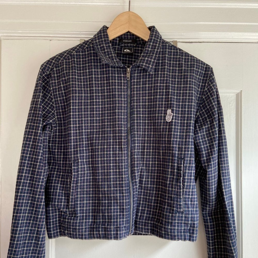 Quicksilver Cropped Flannel Jacket, Navy Plaid, X SMALL